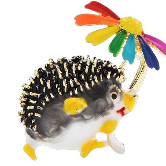 Lovely Hold Flower Hedgehog Brooch - Picture 2 of 6